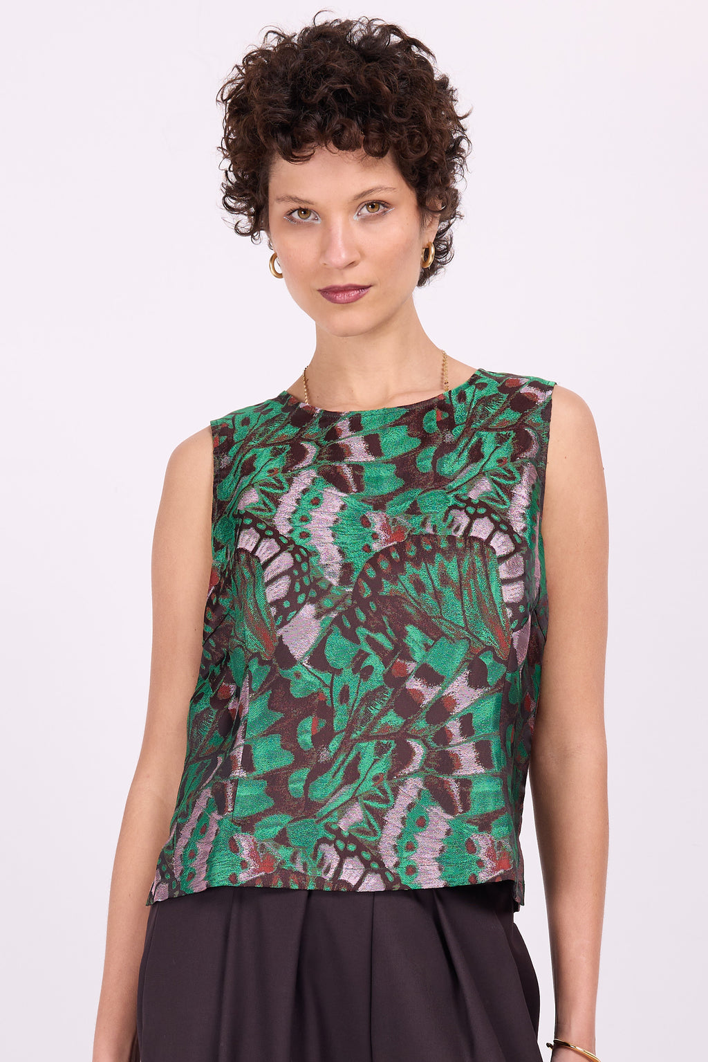 Danielle top in groene vlinderjacquard