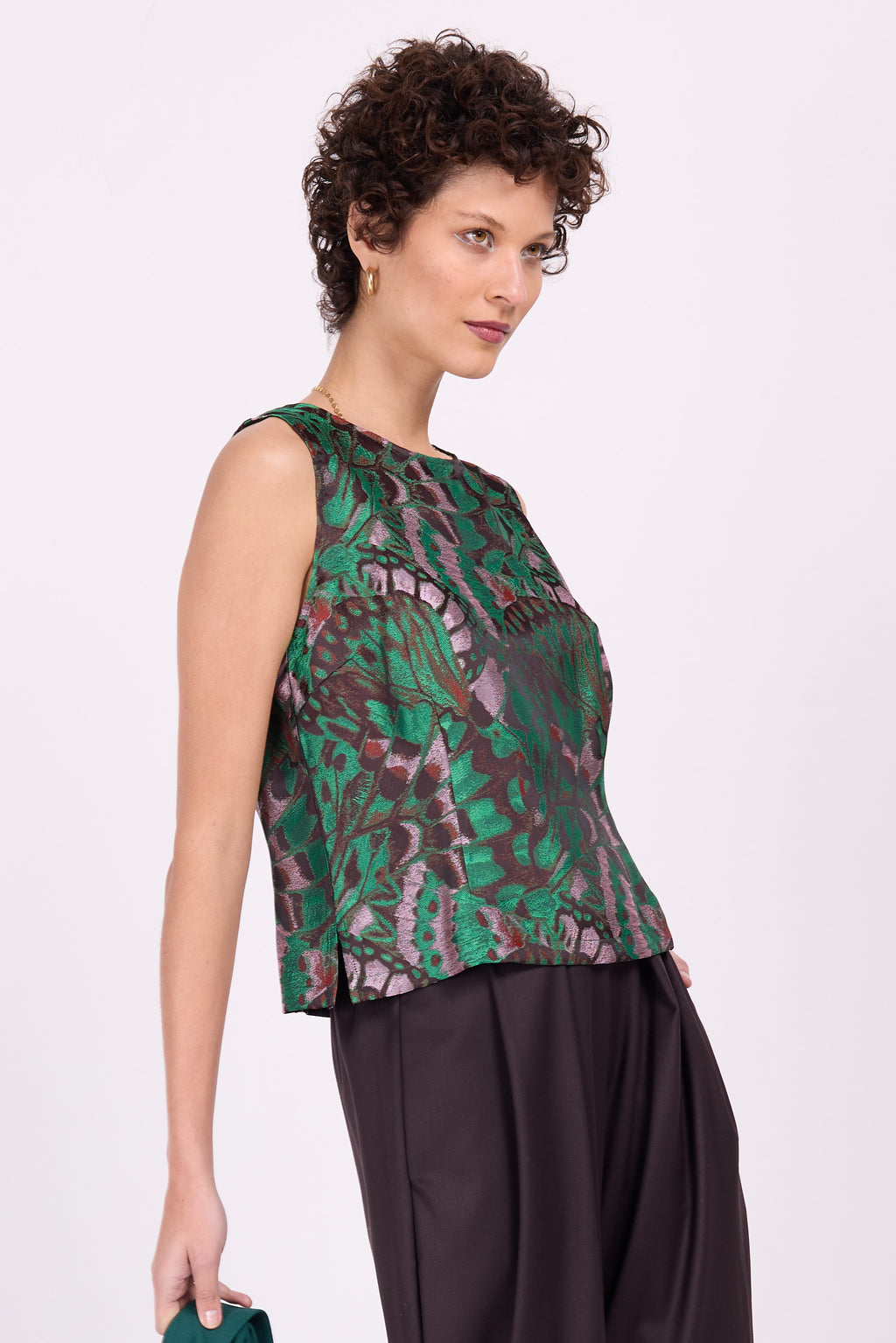 Danielle top in groene vlinderjacquard