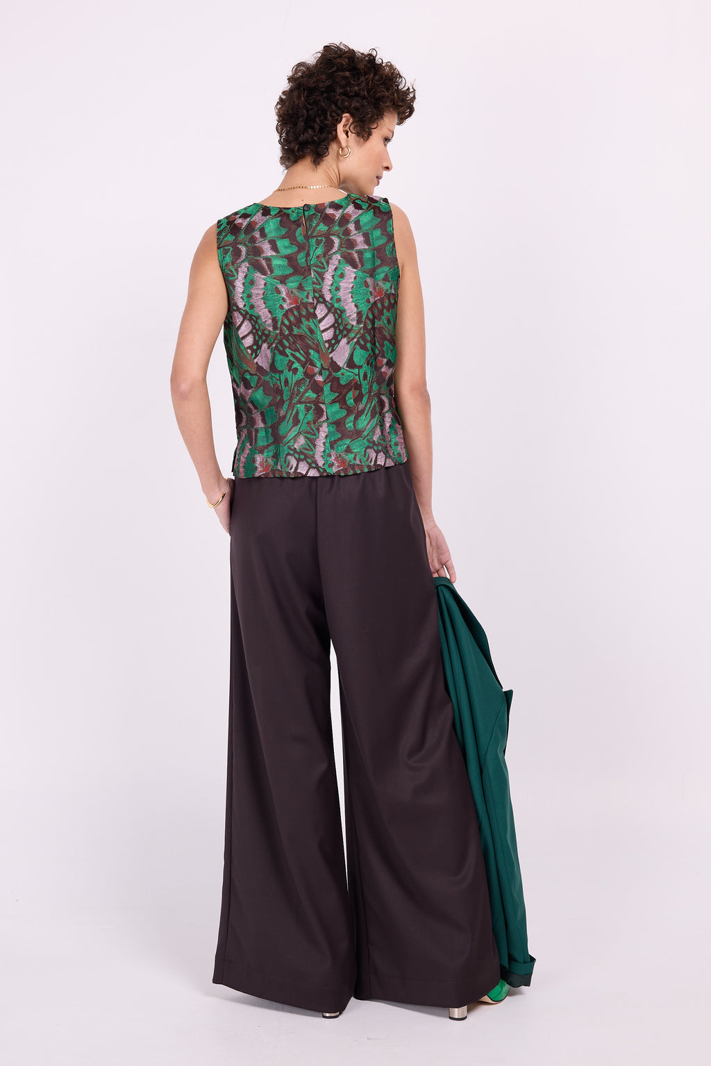 Danielle top in green butterfly jacquard