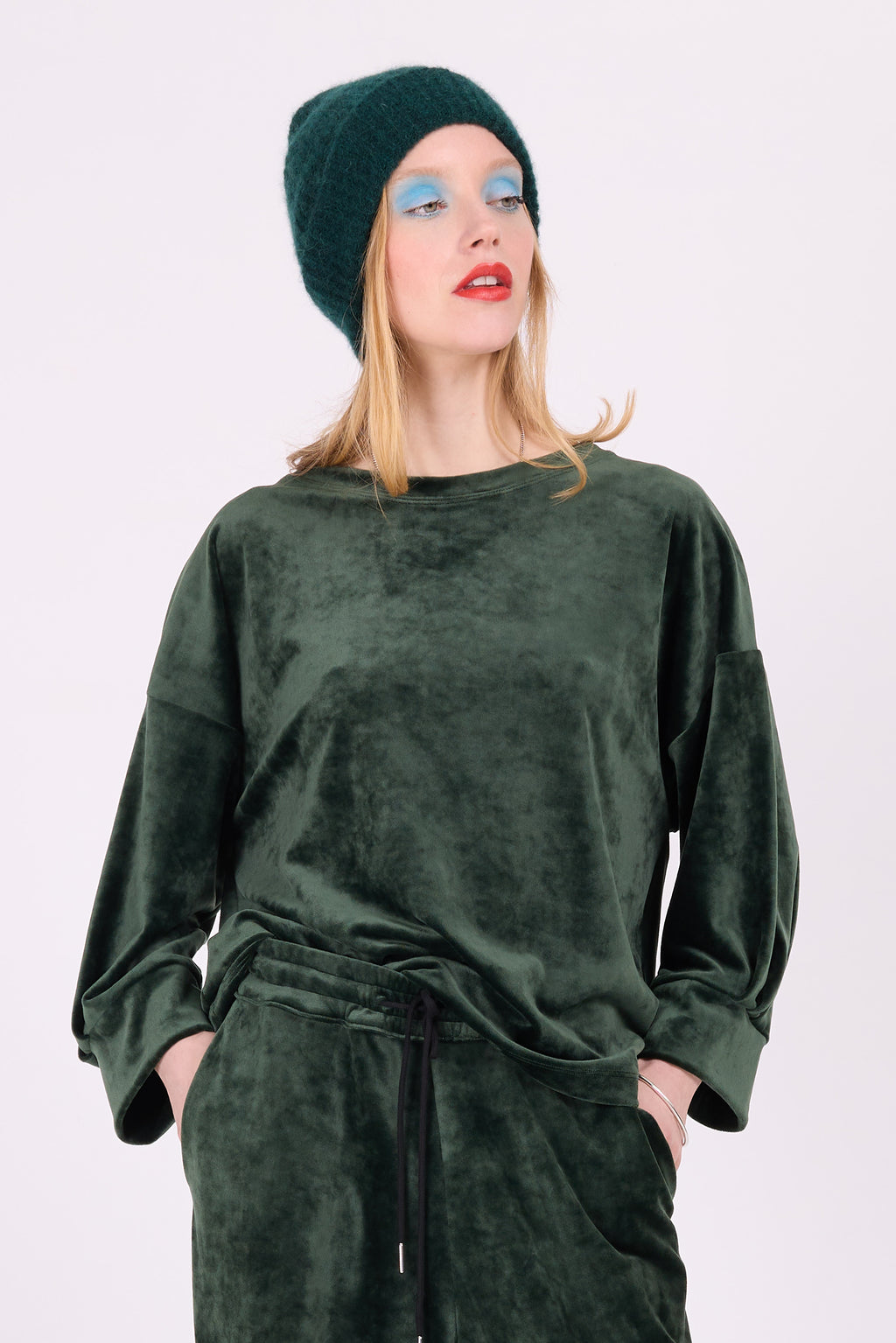 Cava velvet sweater in sacramento green