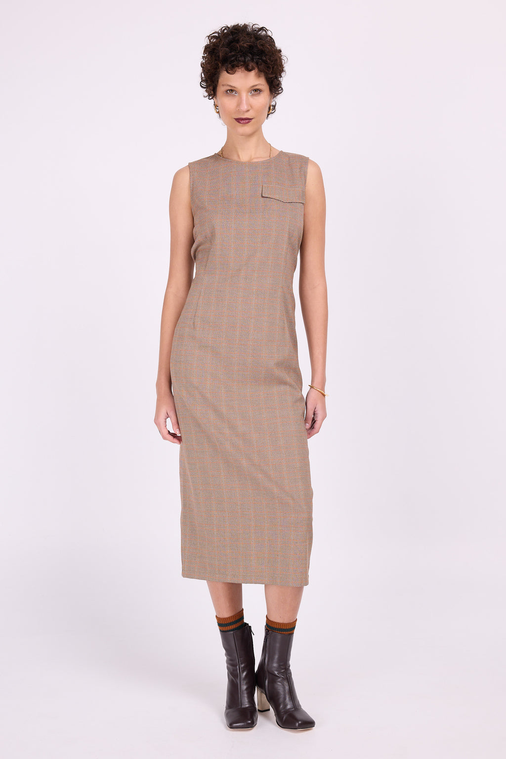 Emelia bron orange checked dress