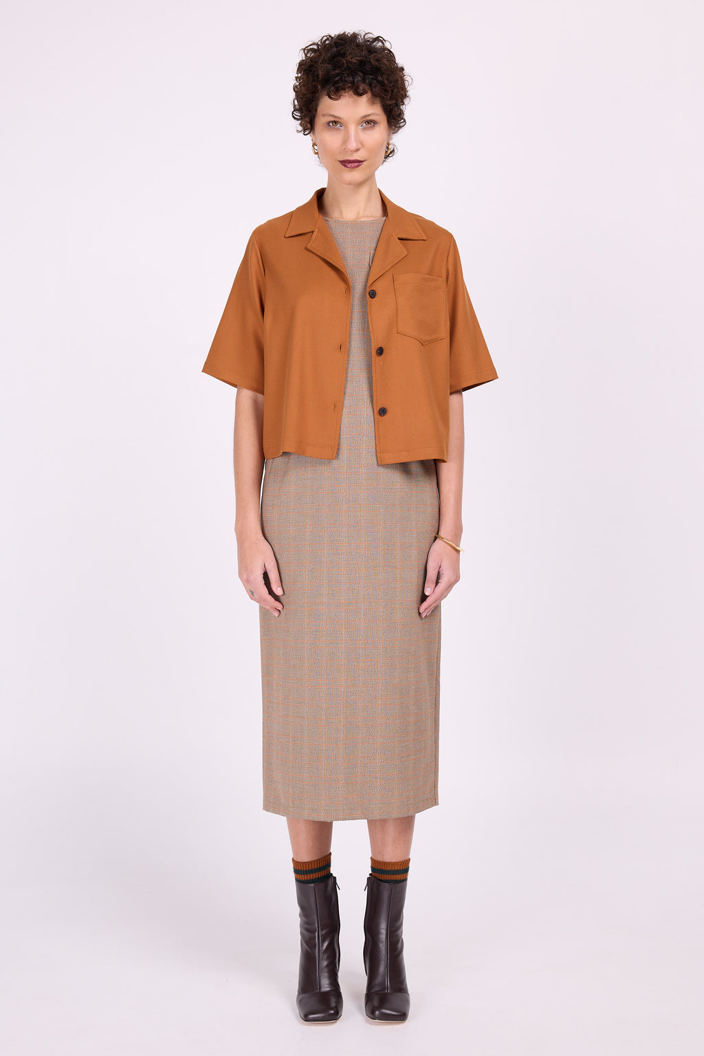 Emelia bron orange checked dress