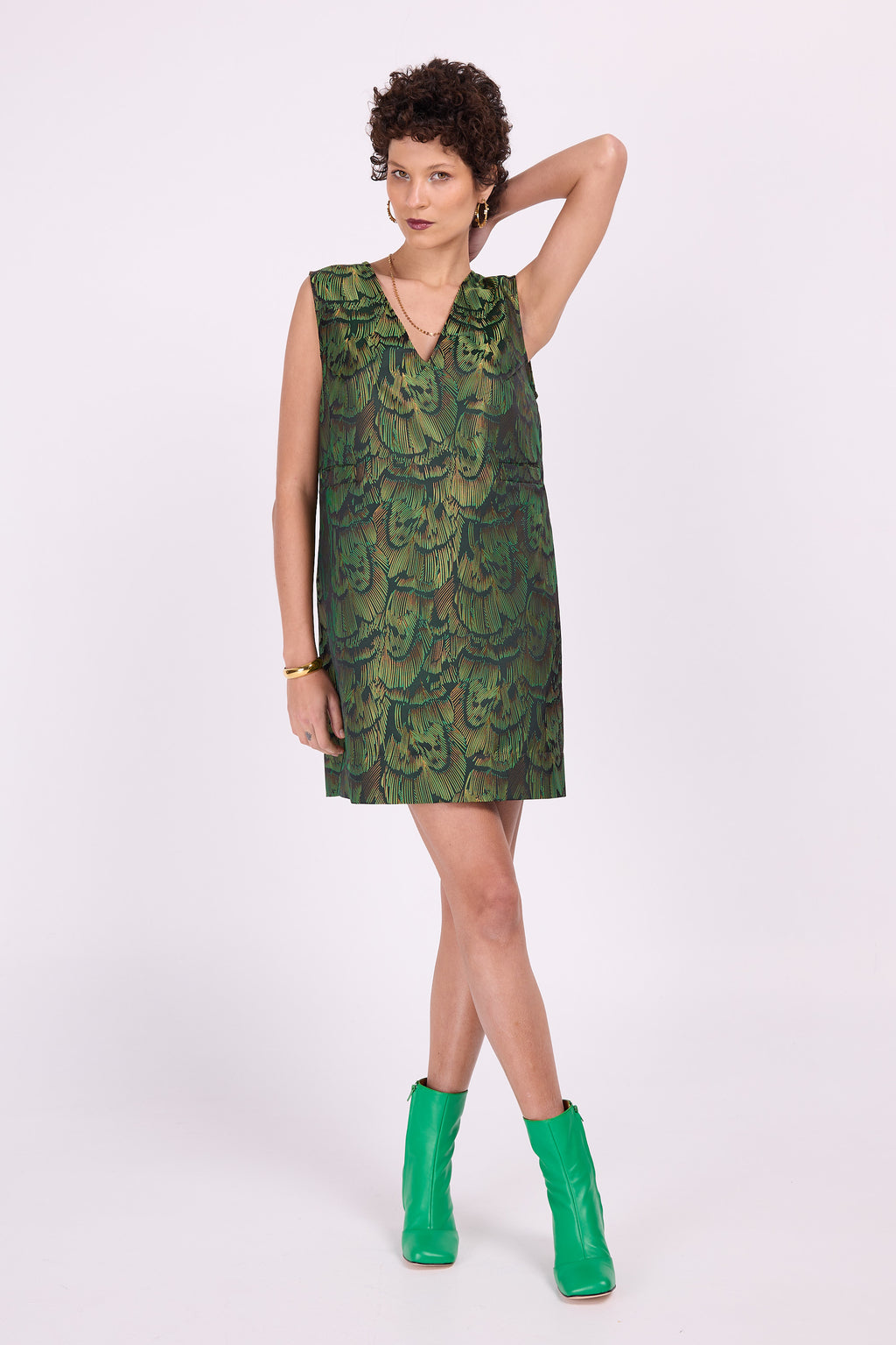 Emmy dress in green gold dragonfly