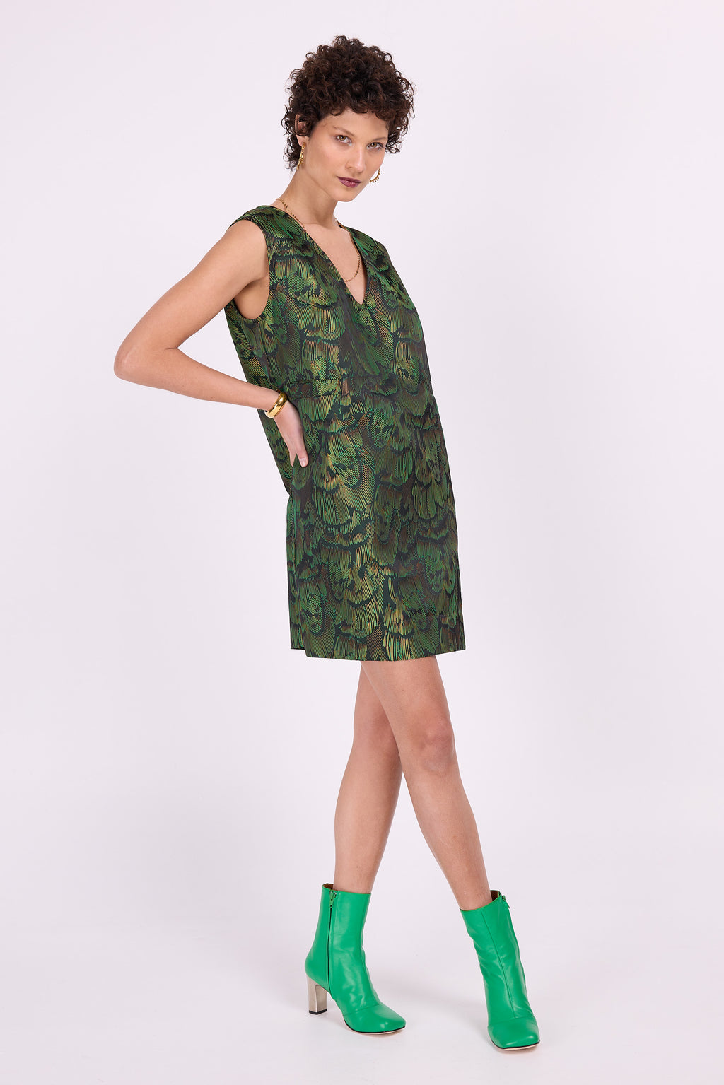 Emmy dress in green gold dragonfly