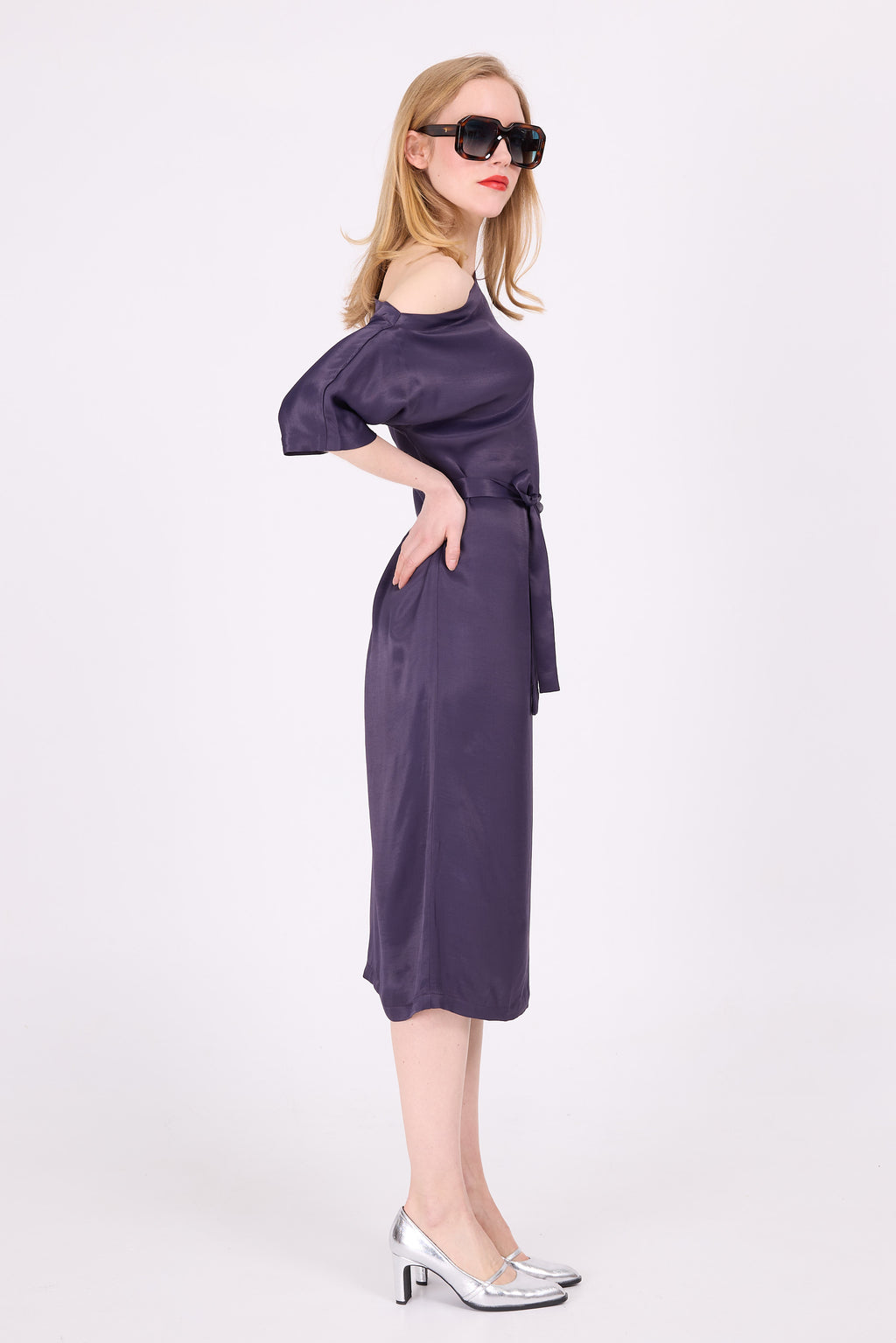 Esra deep purple satin dress