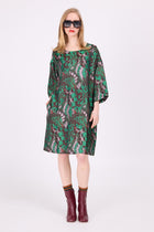 Eliana dress in green butterfly jacquard