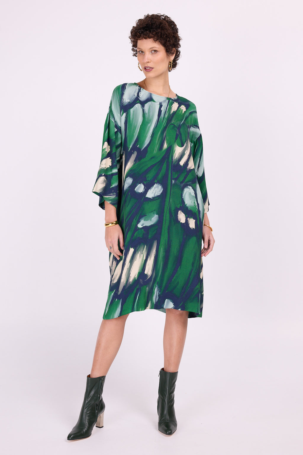 Cyrille dress in beetle green wings