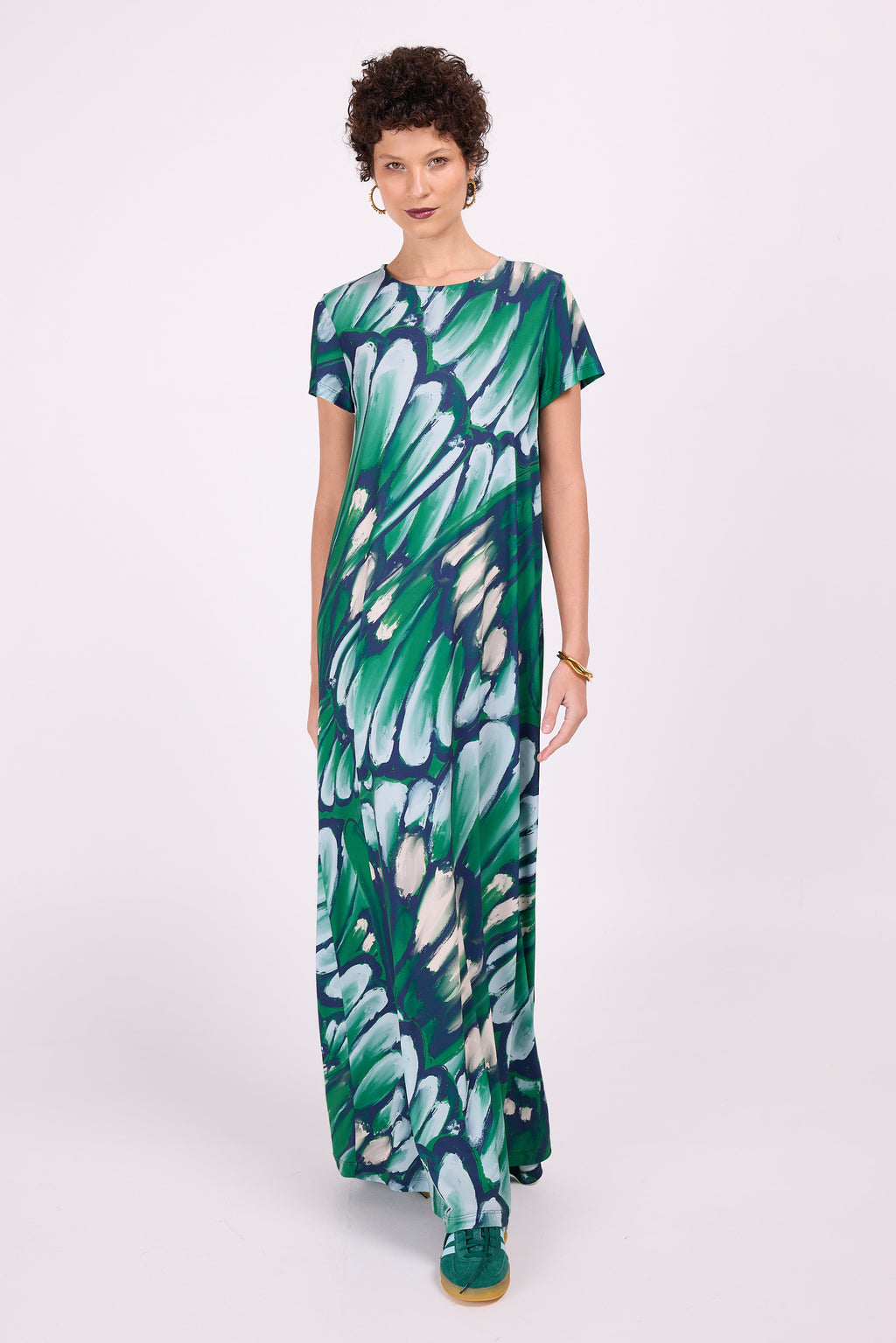 Ciska long dress in beetle green wings