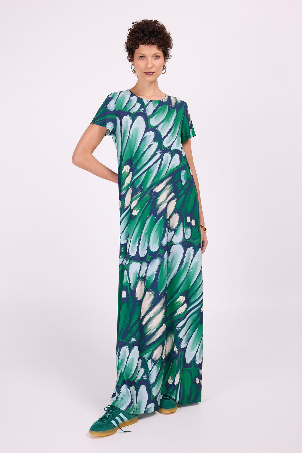 Ciska long dress in beetle green wings