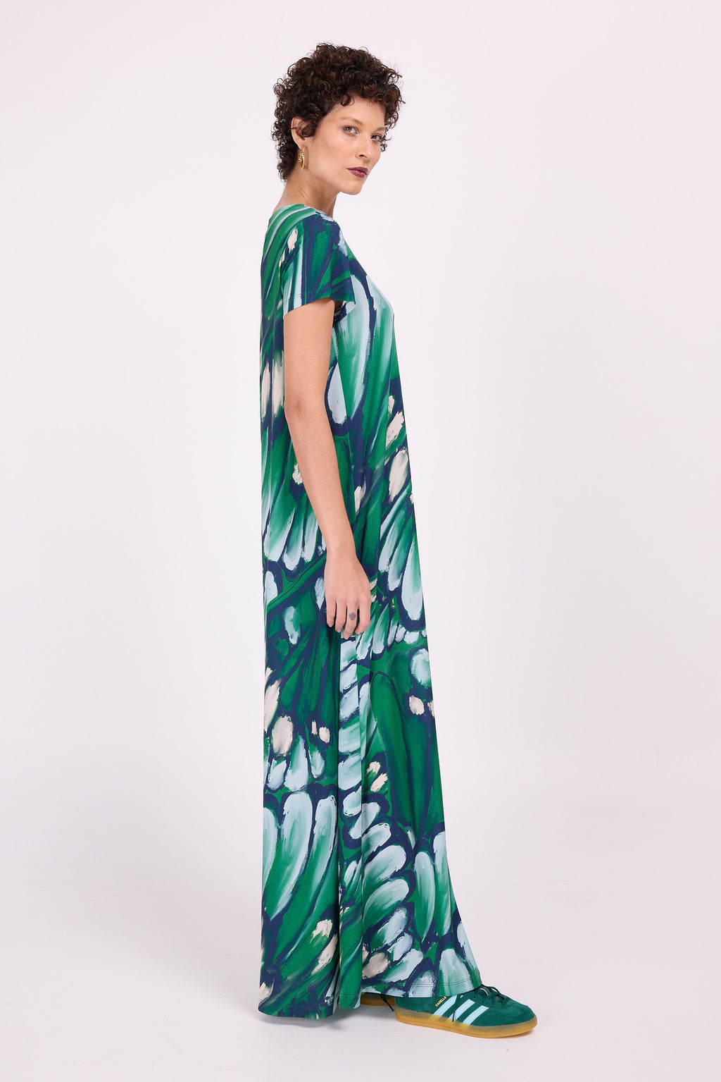 Ciska long dress in beetle green wings