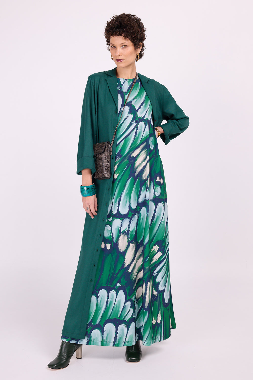 Ciska long dress in beetle green wings