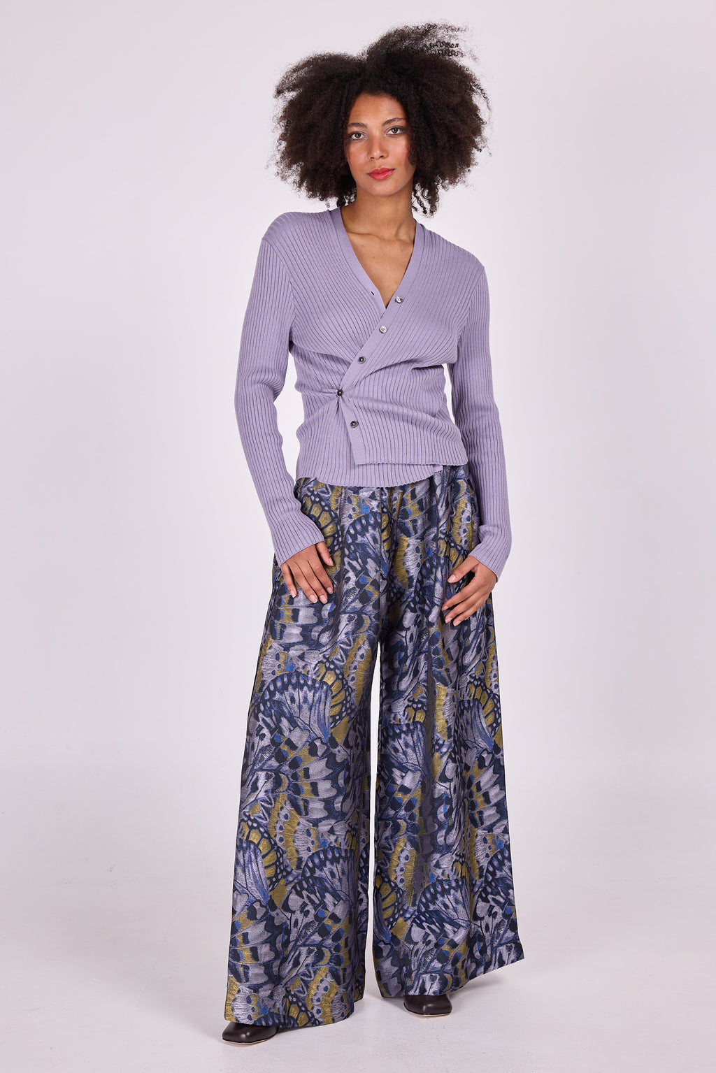 Clinton broek in lila vlinderjacquard