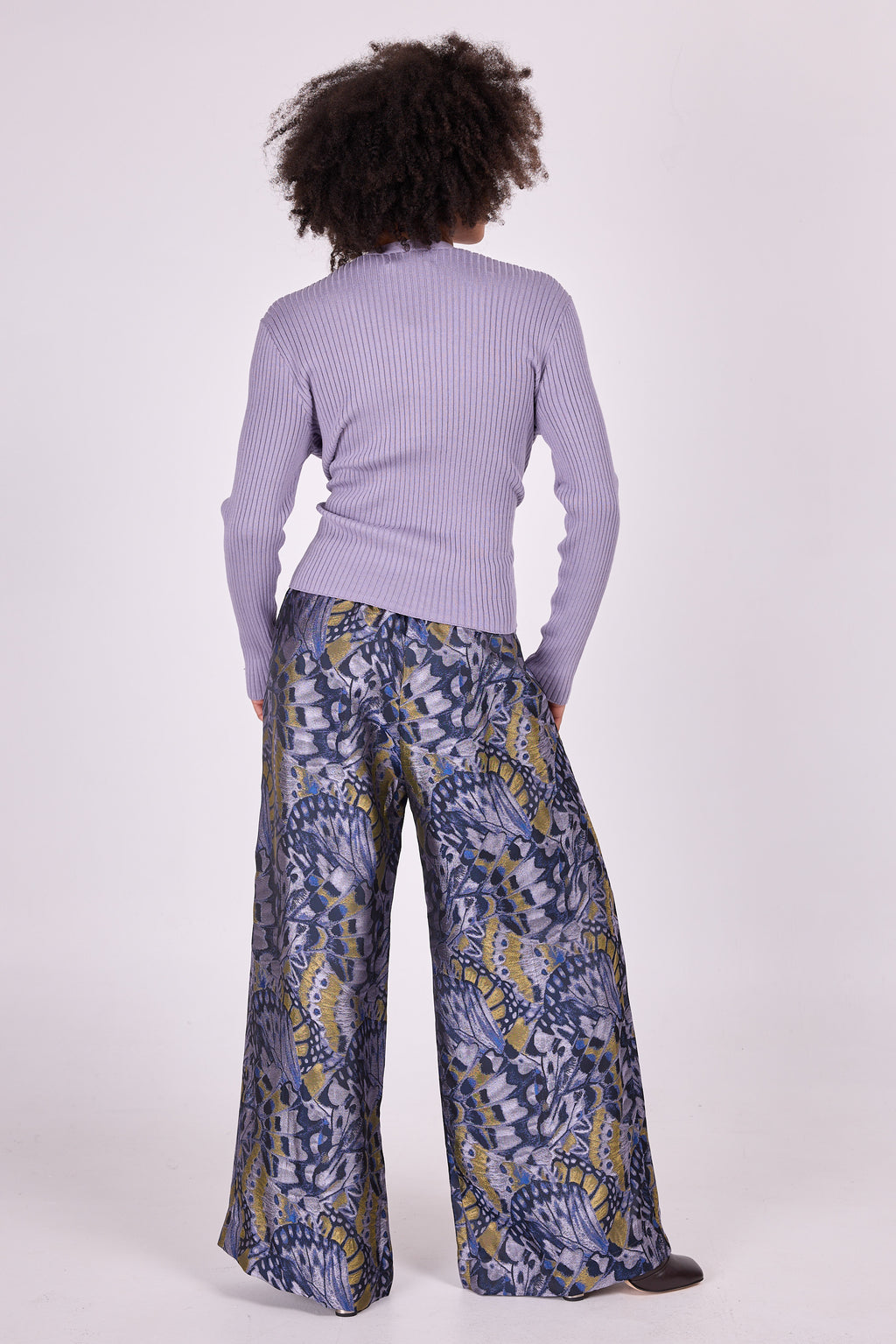 Clinton broek in lila vlinderjacquard