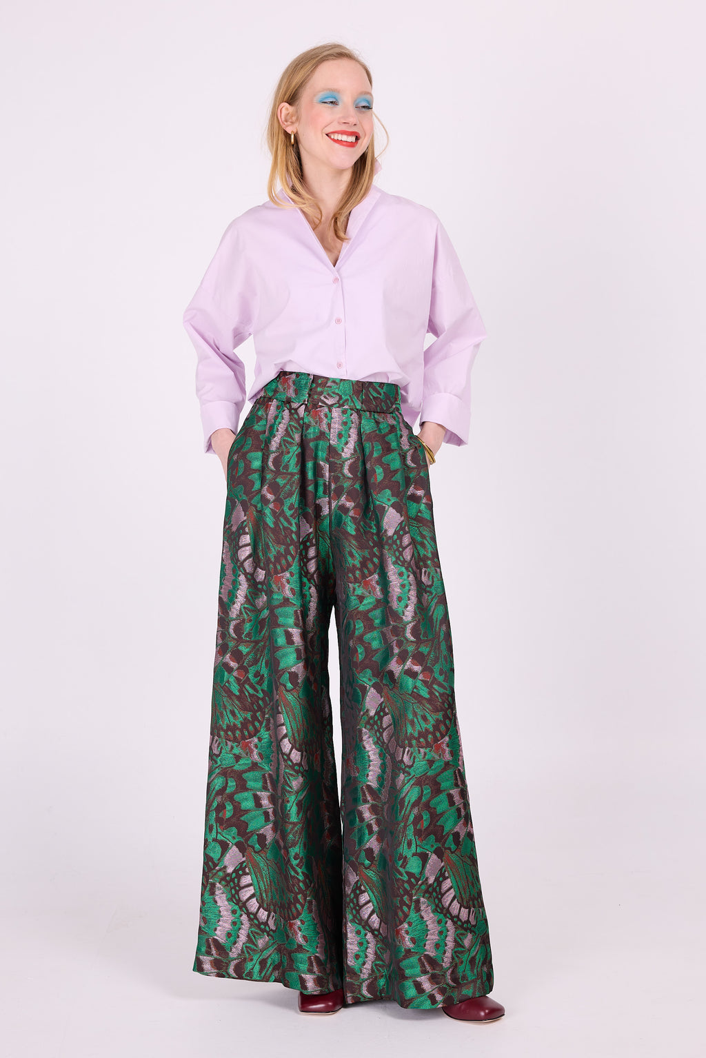 Clinton trousers in green butterfly jacquard