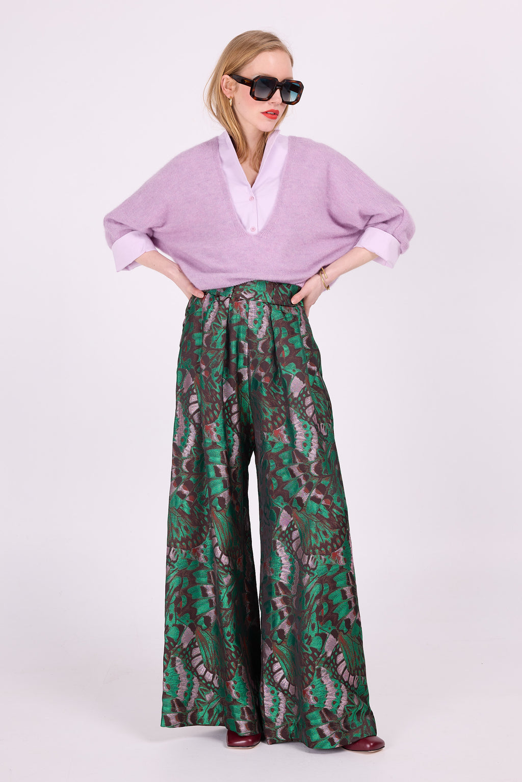 Clinton trousers in green butterfly jacquard