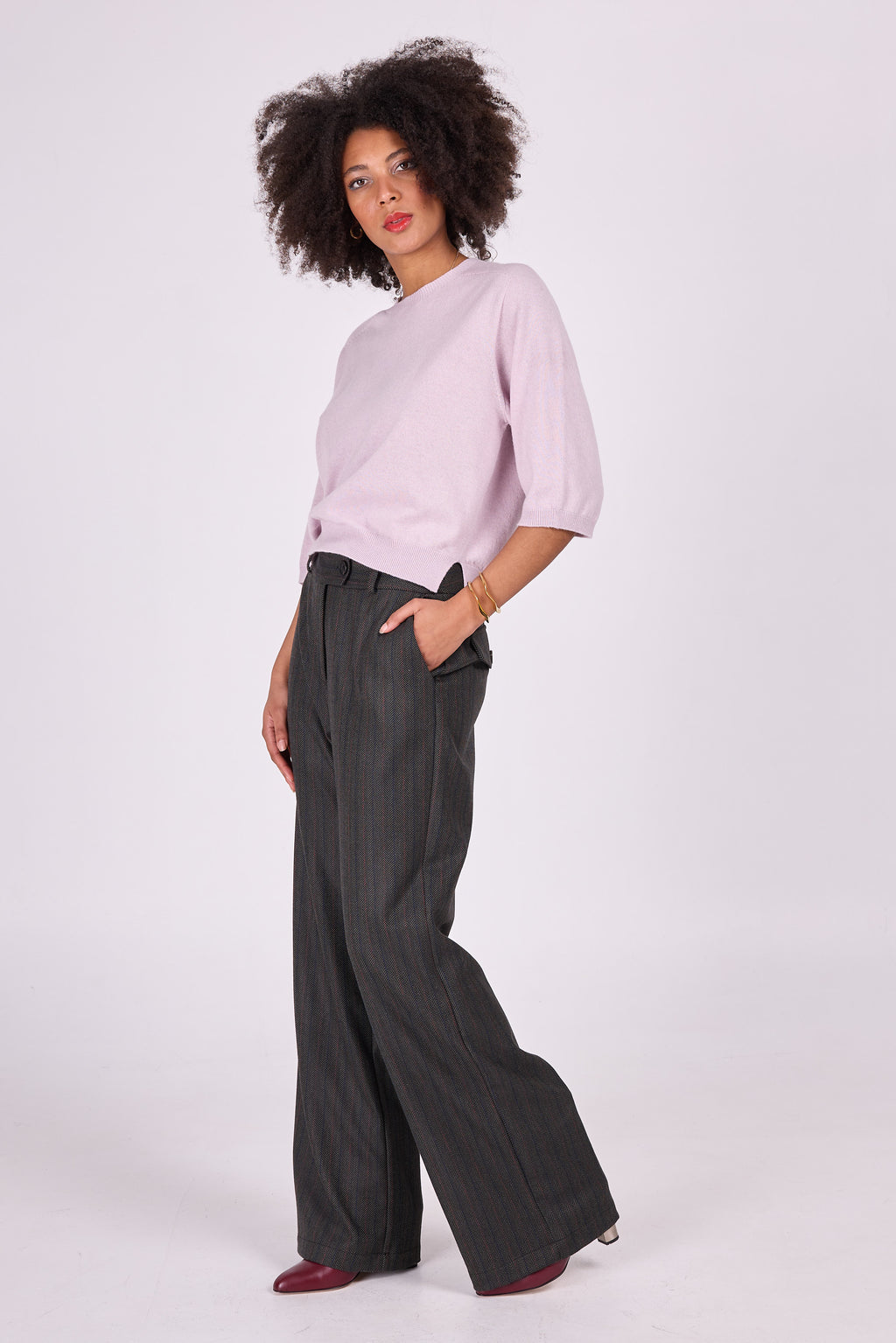 Annie trousers in multi grey herringbone