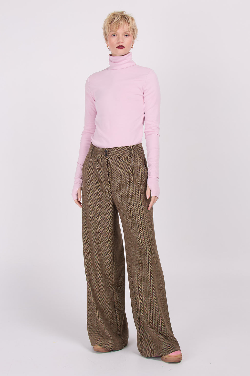 Zoella trousers in coffee herringbone