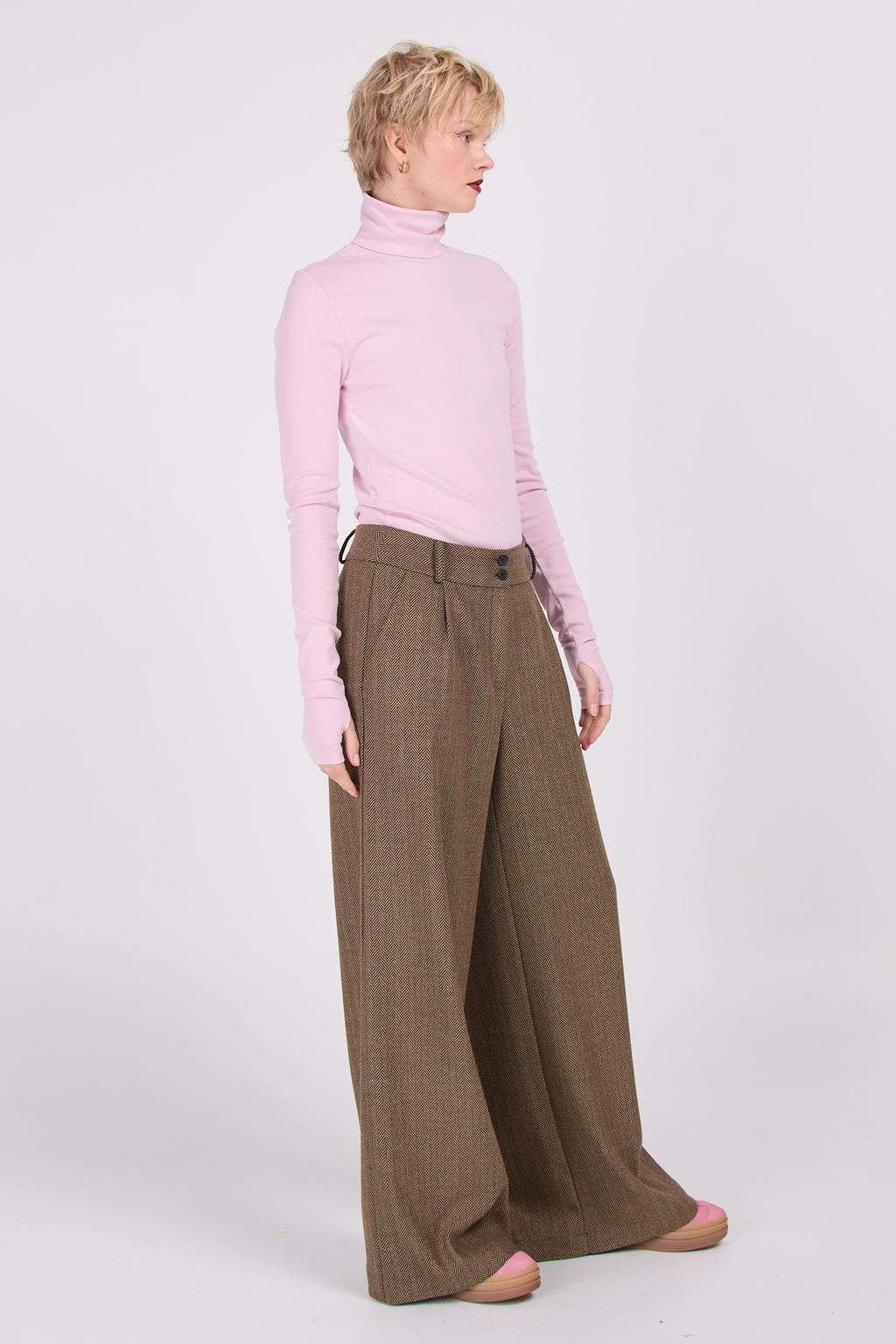 Zoella trousers in coffee herringbone