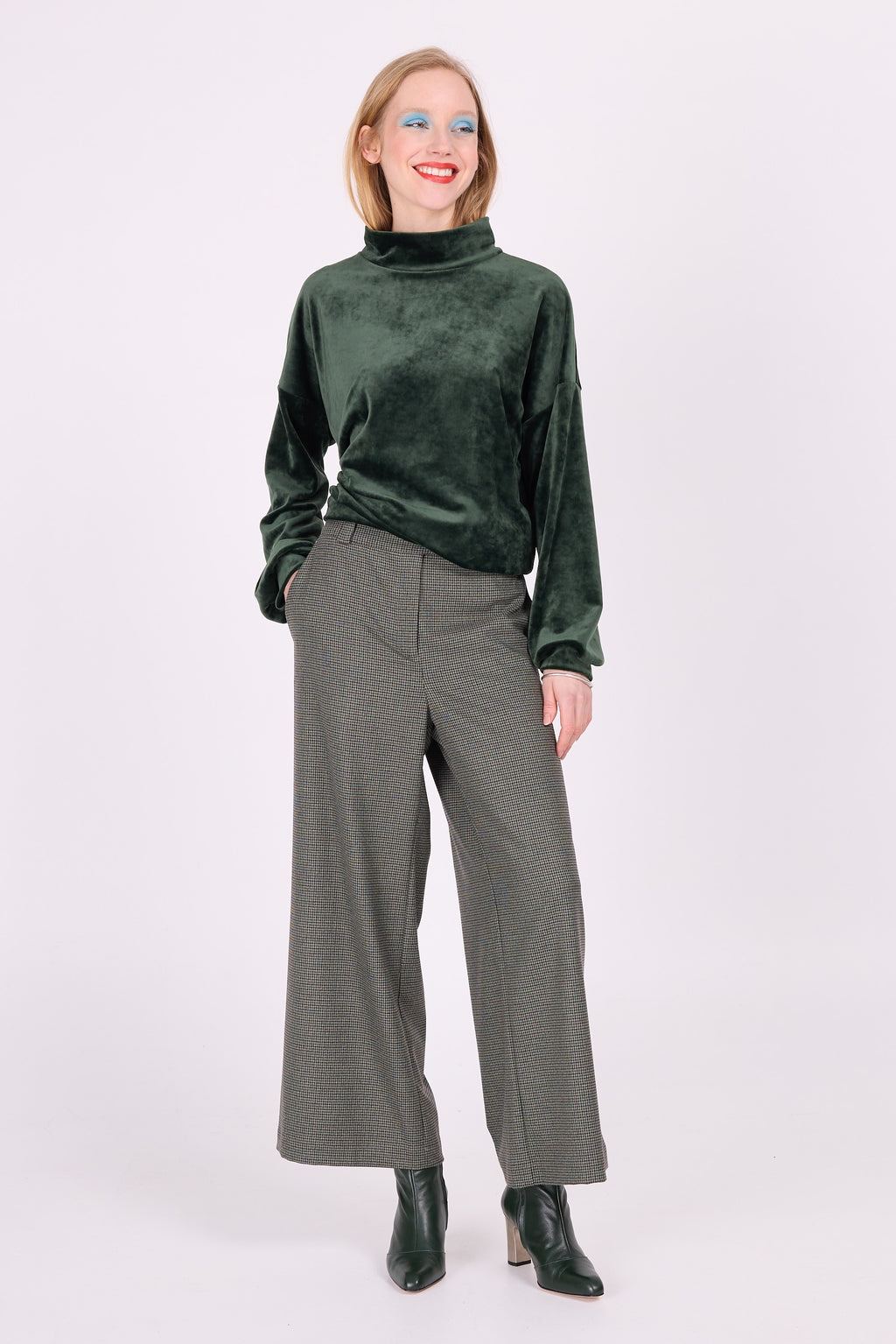 Dong trousers in green houndstooth