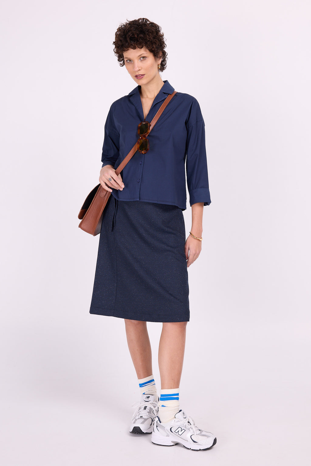 Eloise navy wool-look rok