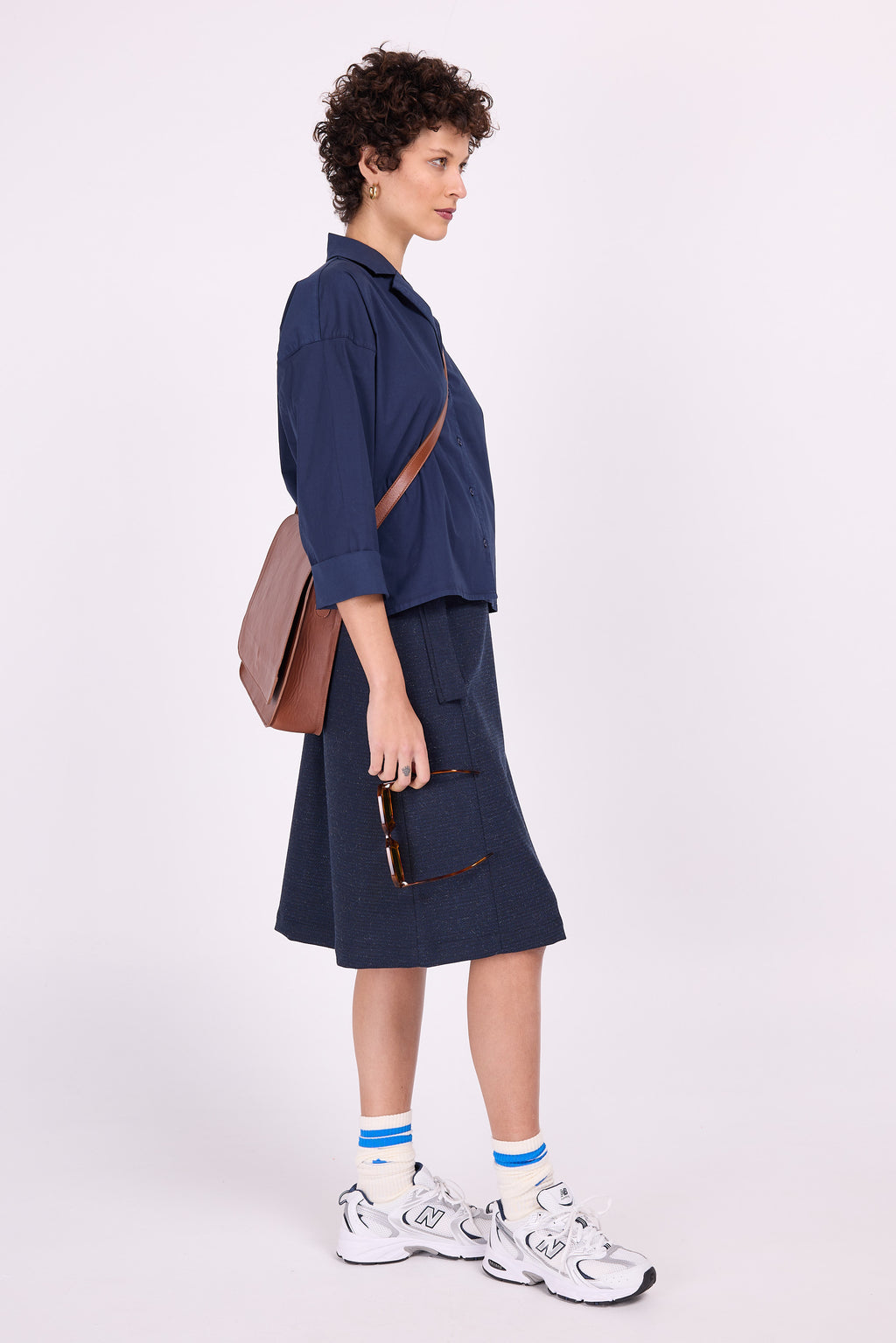 Eloise navy wool look skirt