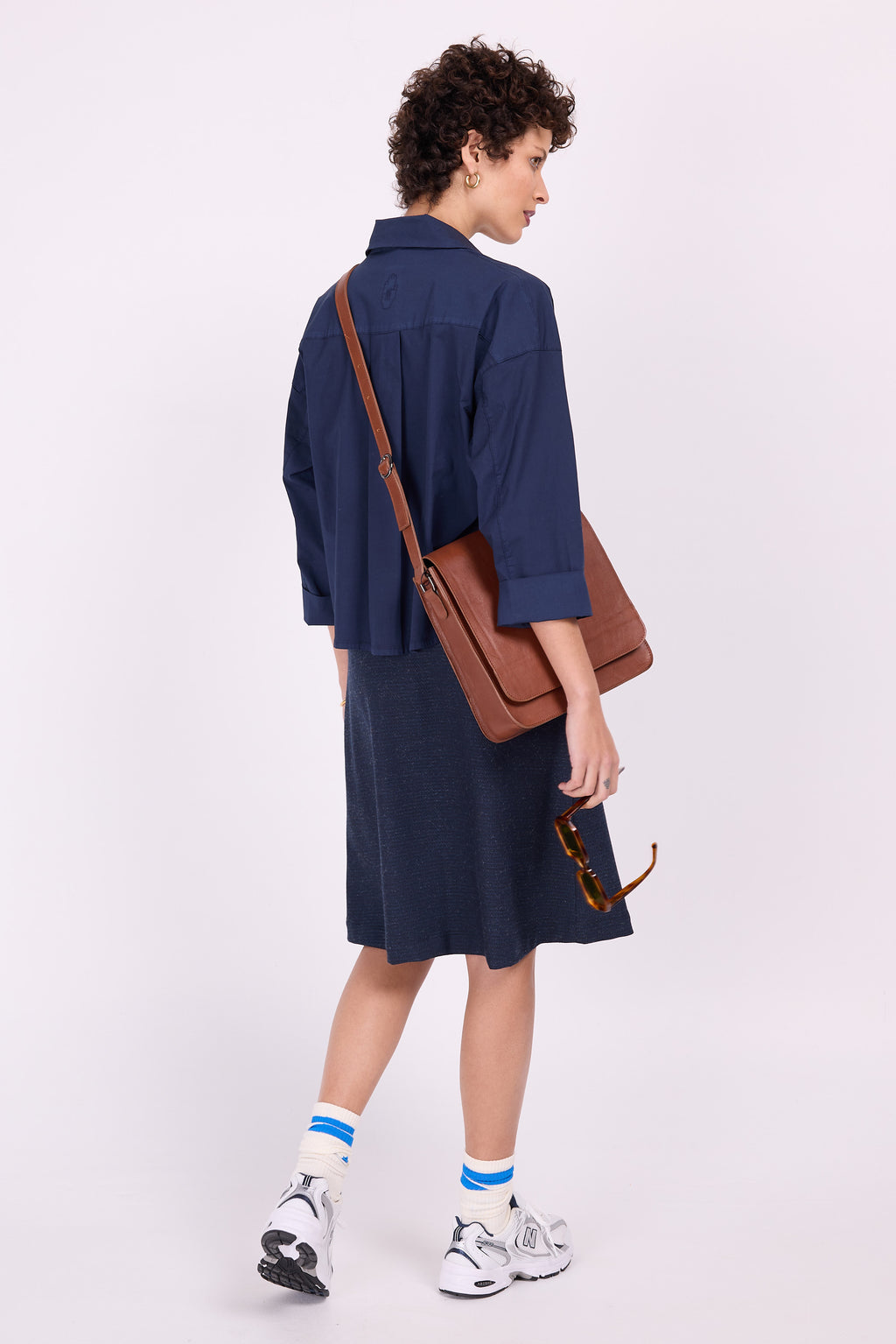 Eloise navy wool look skirt