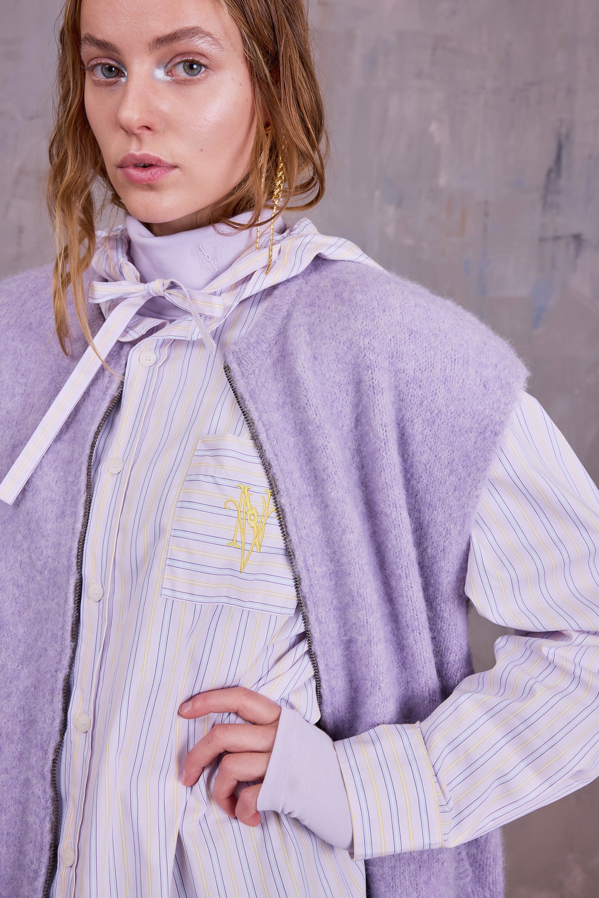 Gonzola hemd in lilac blue vintage cotton stripes