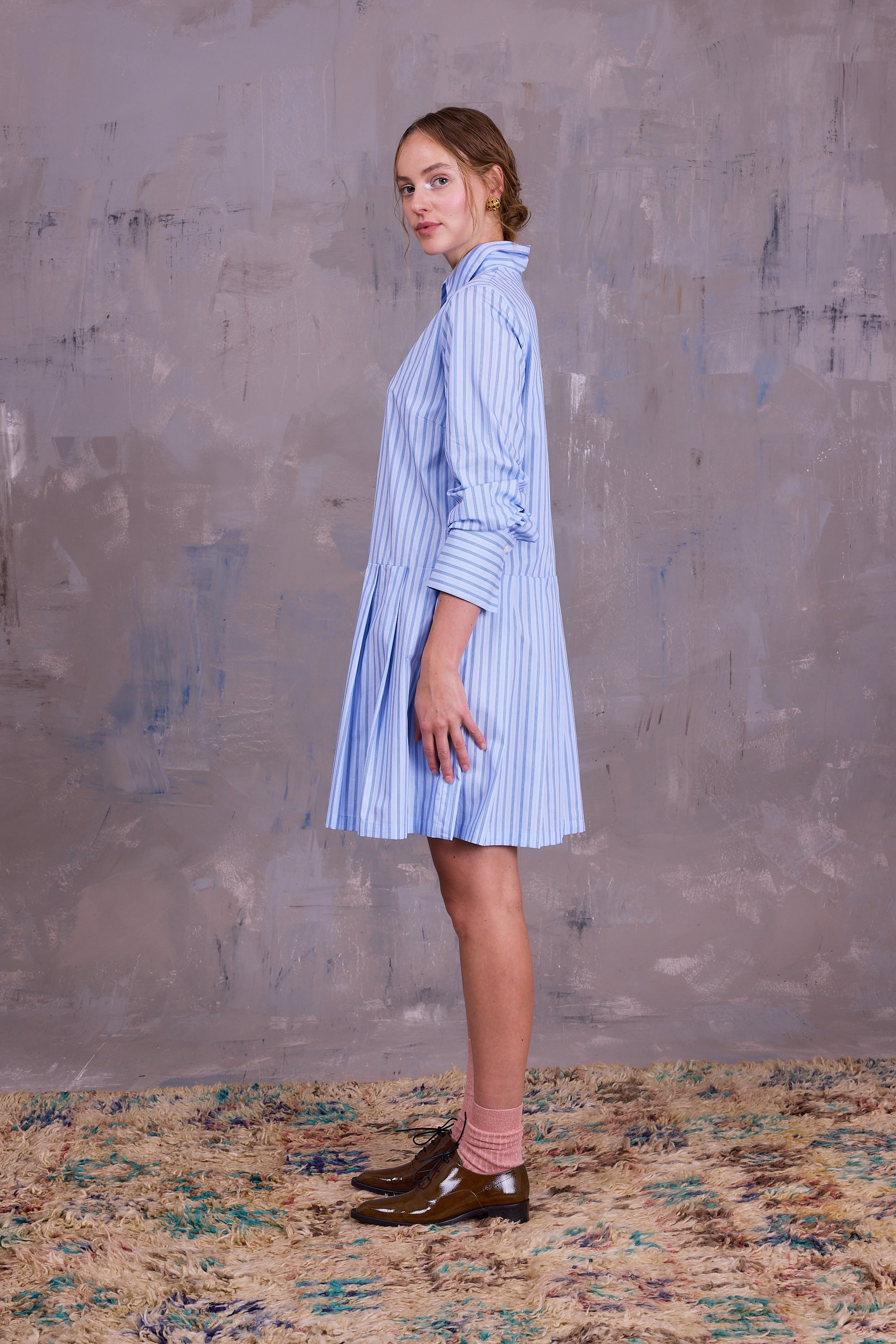 Gabe jurk in blue vintage cotton stripes