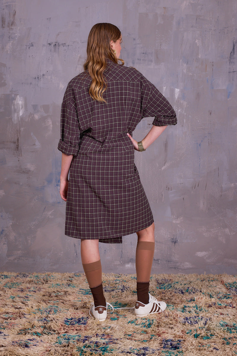 Gardena dress in brown ecru checks