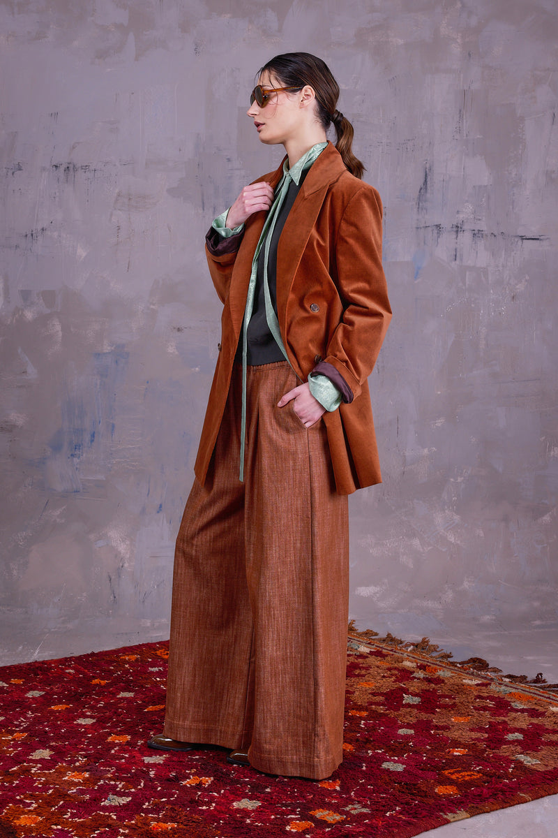 Gaspar formal coat in hazelnut velvet