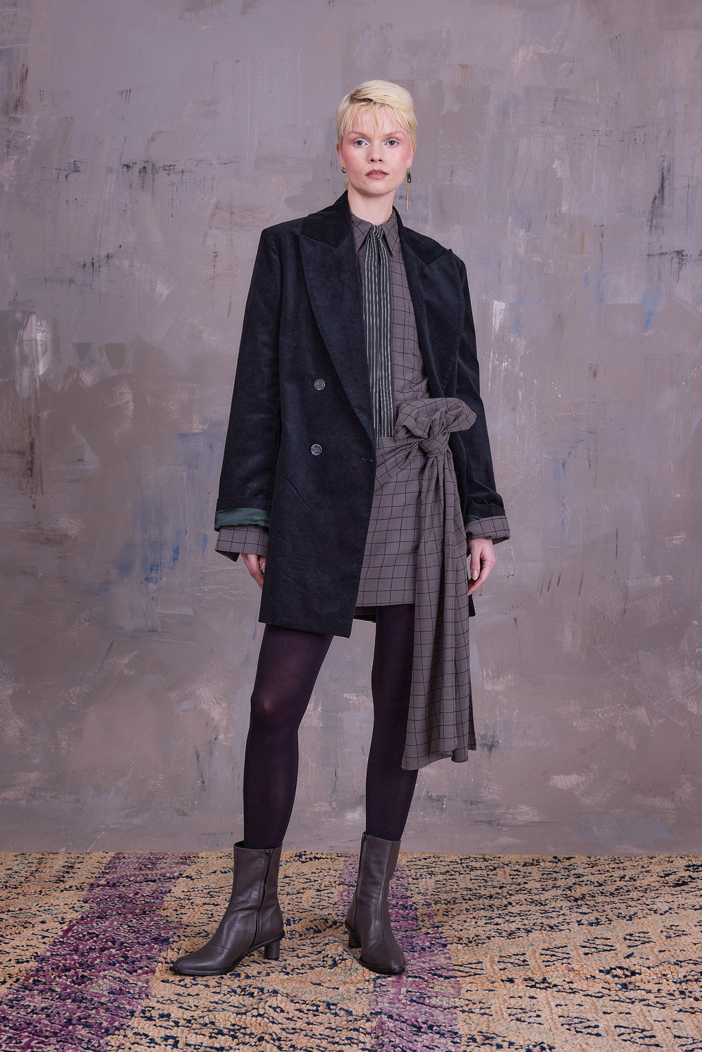 Gaspar formal coat in black forest velvet