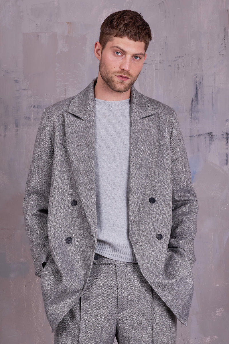 Gaspar formal coat in grey herringbone