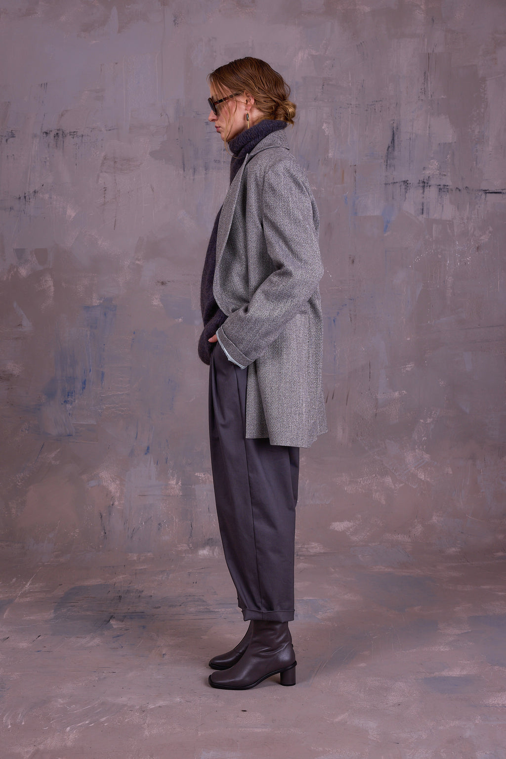 Gaspar formal coat in grey herringbone