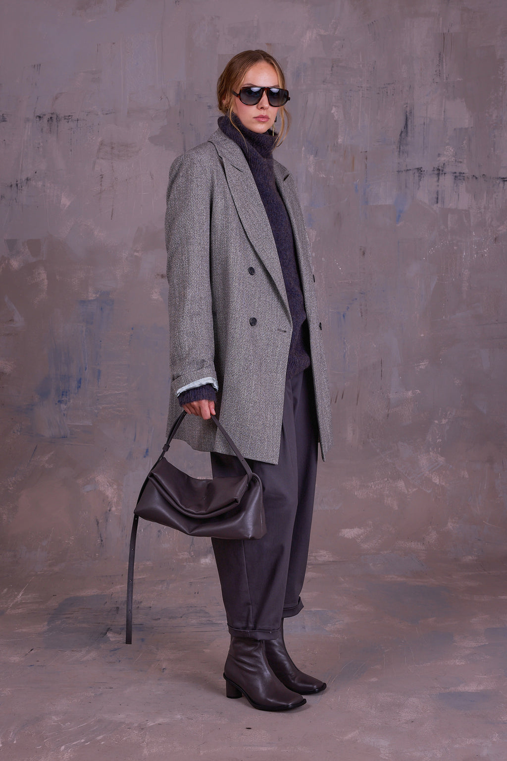 Gaspar formal coat in grey herringbone