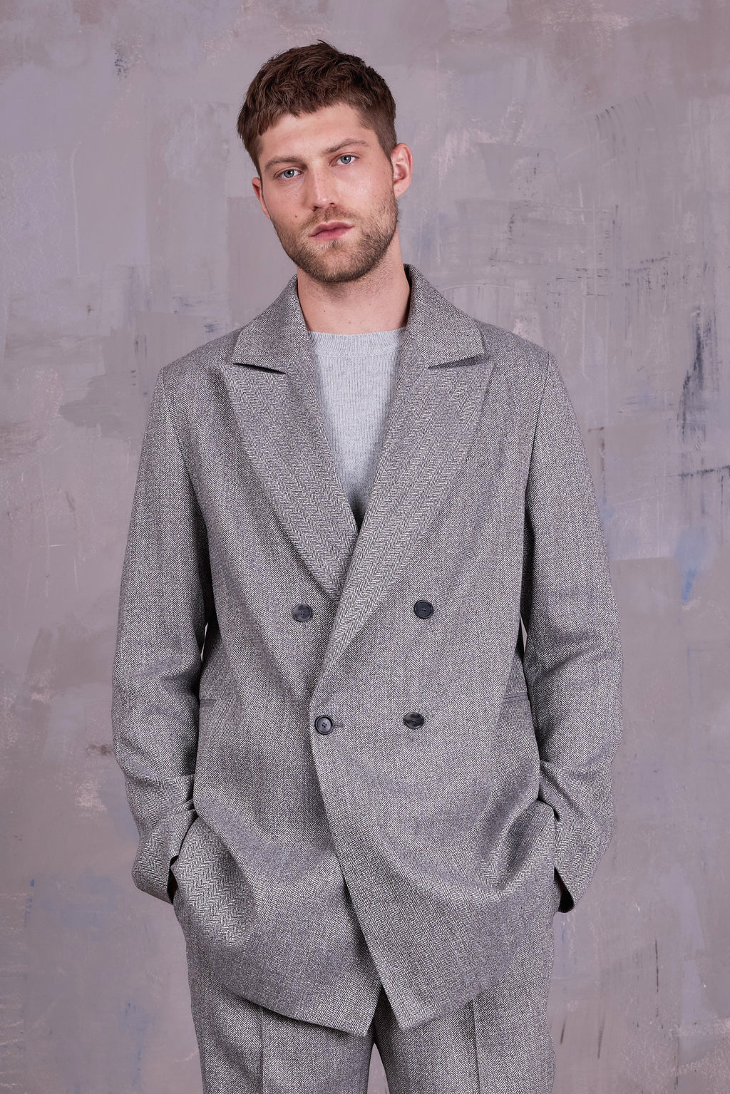 Gaspar formal coat in grey herringbone
