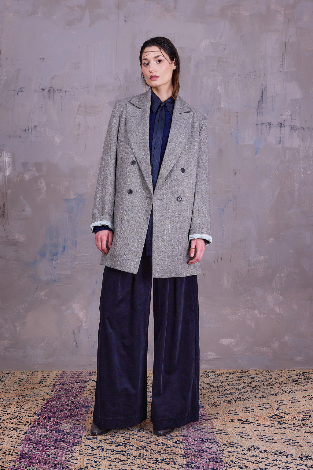 Gaspar formal coat in grey herringbone