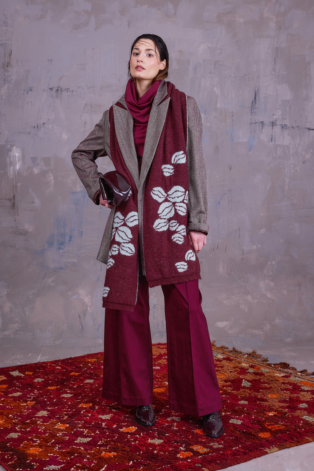 Geneviève sjaal in merlot en light aqua