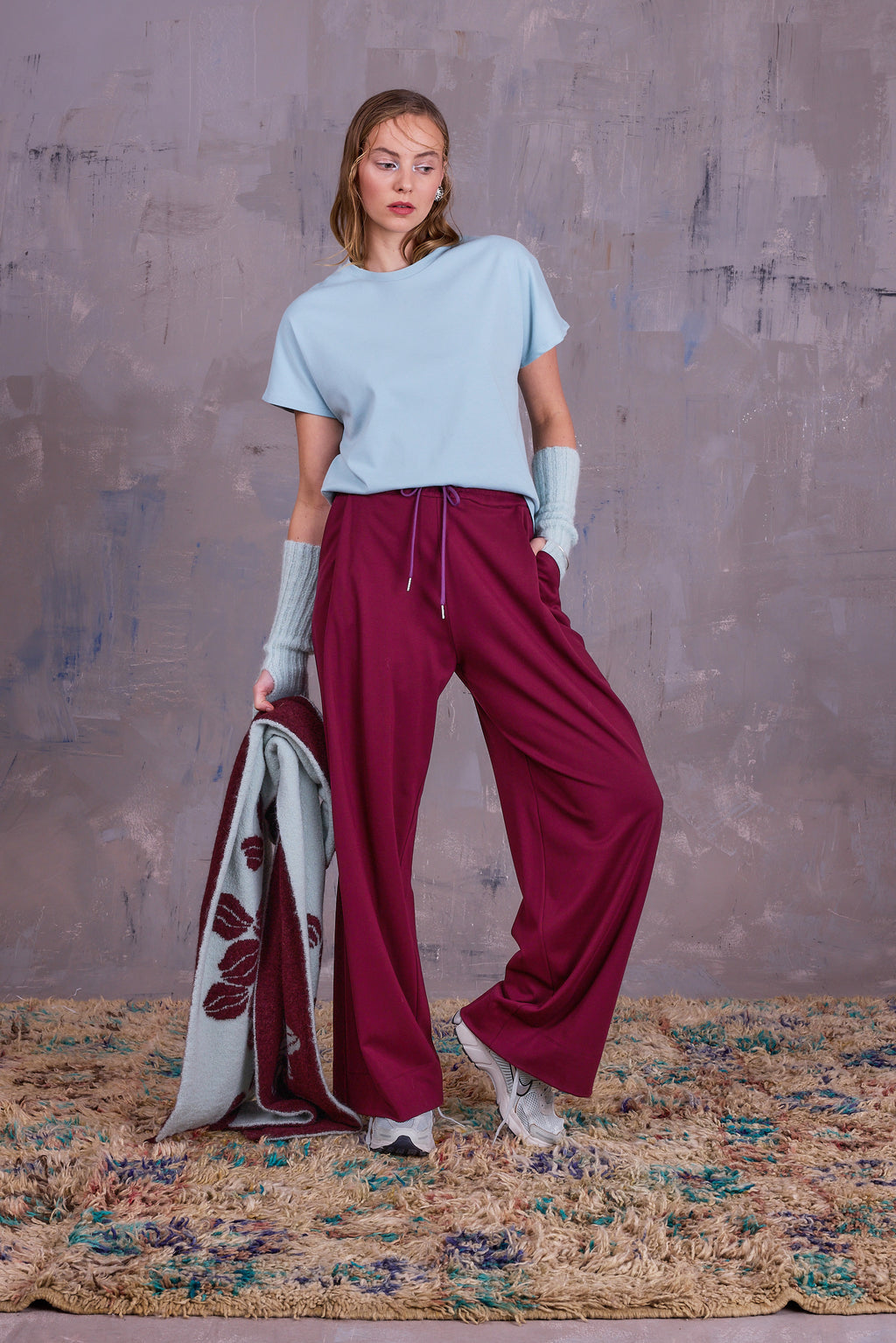 Geneviève sjaal in merlot en light aqua