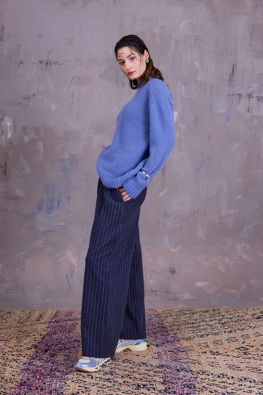 Egbert broek in navy grey chalk stripe