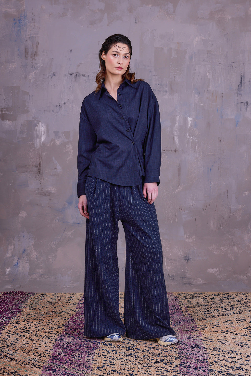 Egbert broek in navy grey chalk stripe