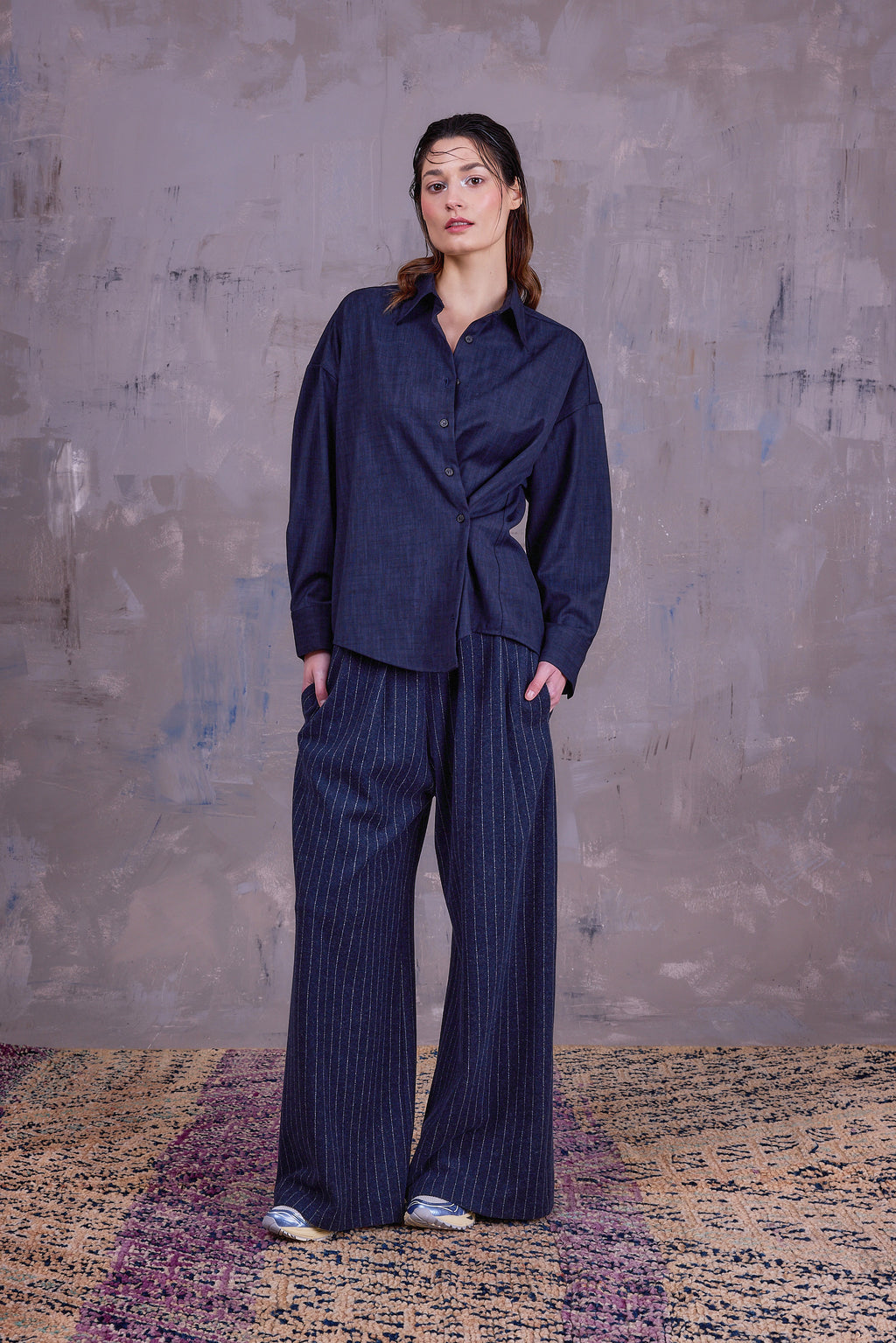 Egbert broek in navy grey chalk stripe