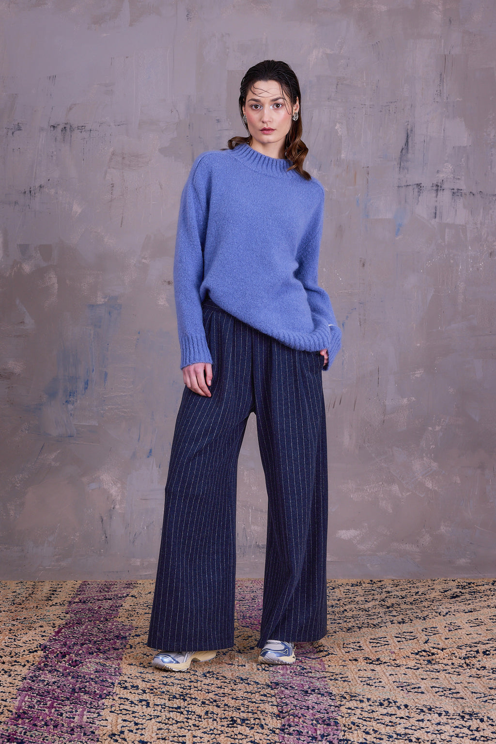 Egbert broek in navy grey chalk stripe
