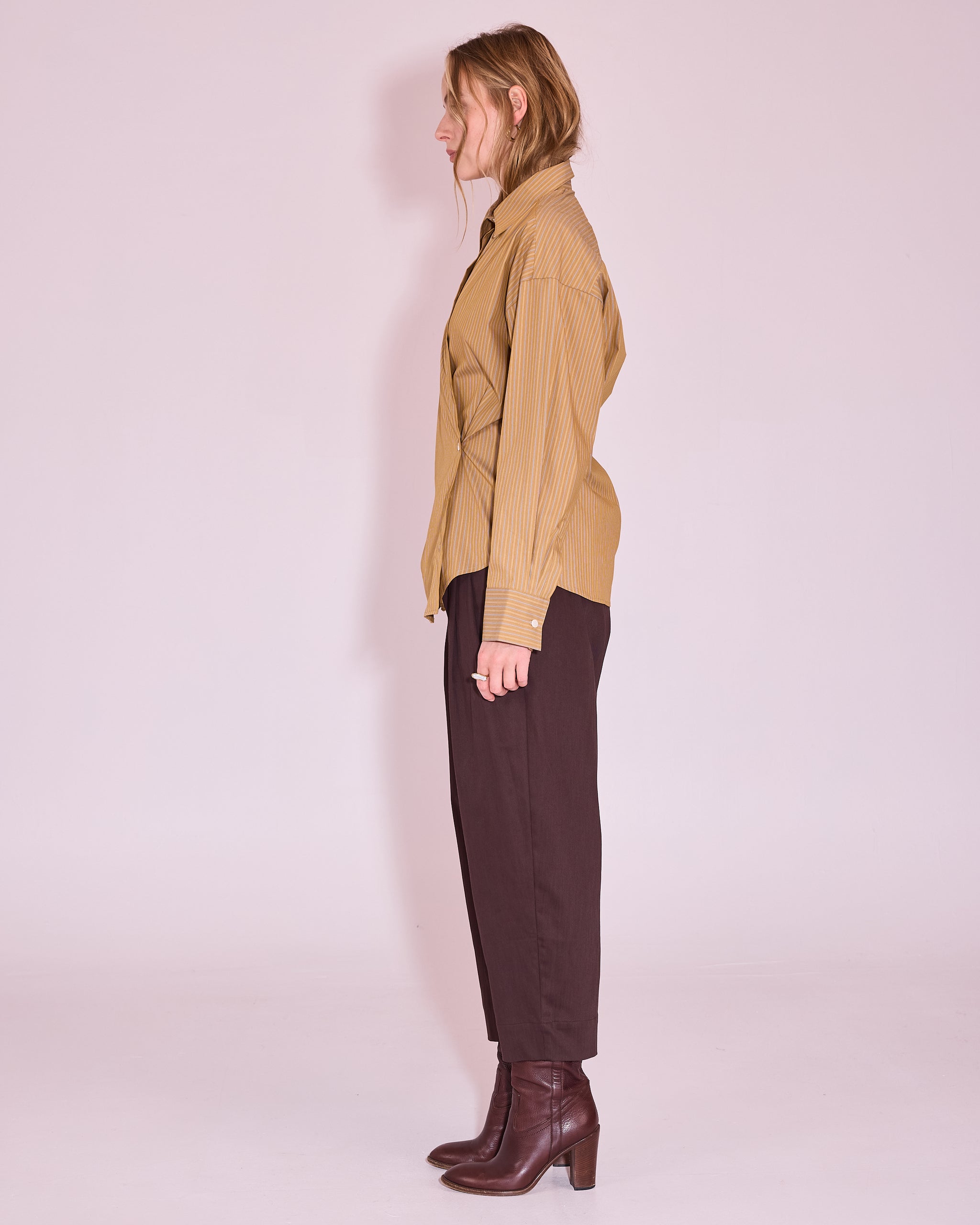 Gia blouse in mustard gold / blue stripes
