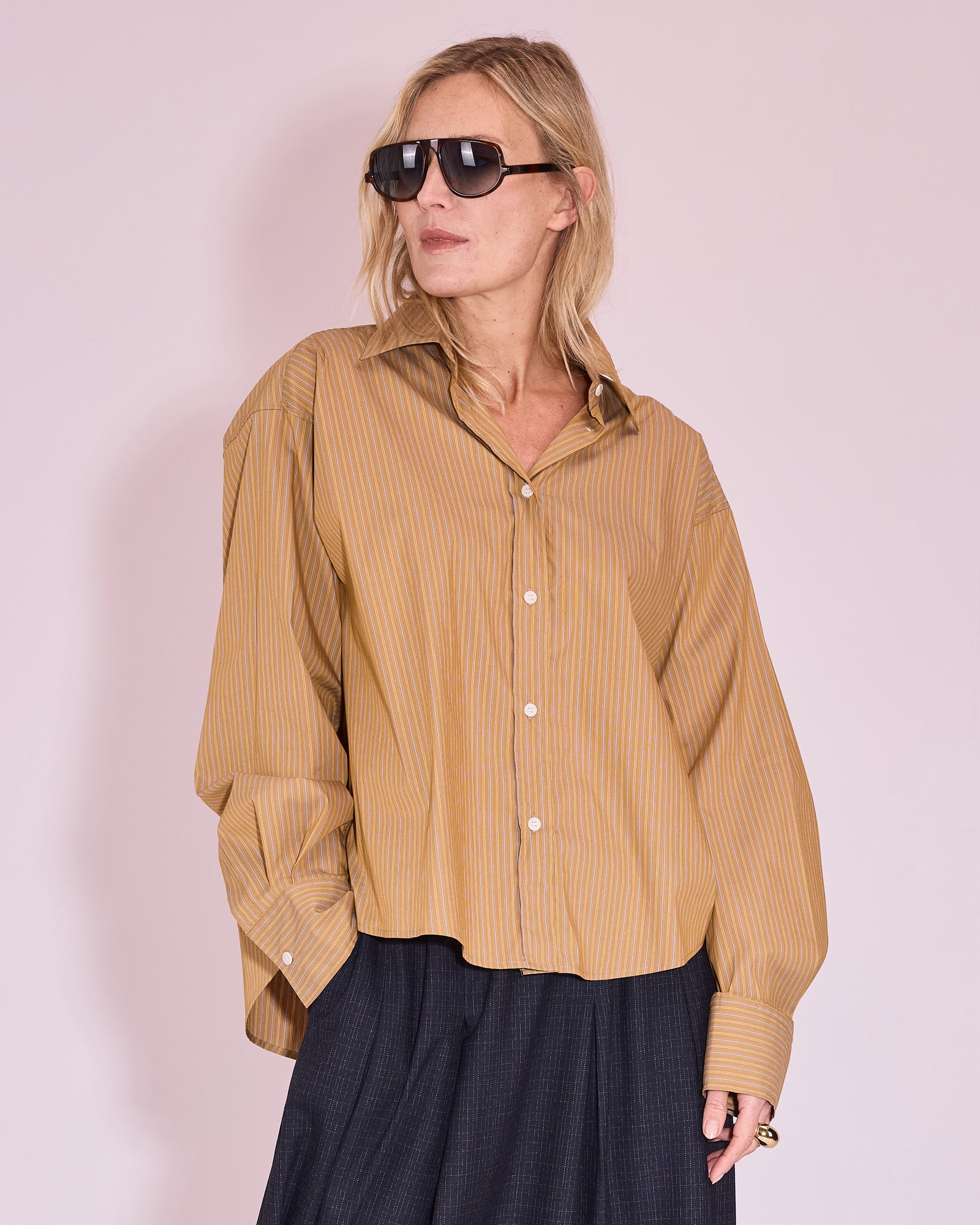 Hermine hemd in mustard gold / blue