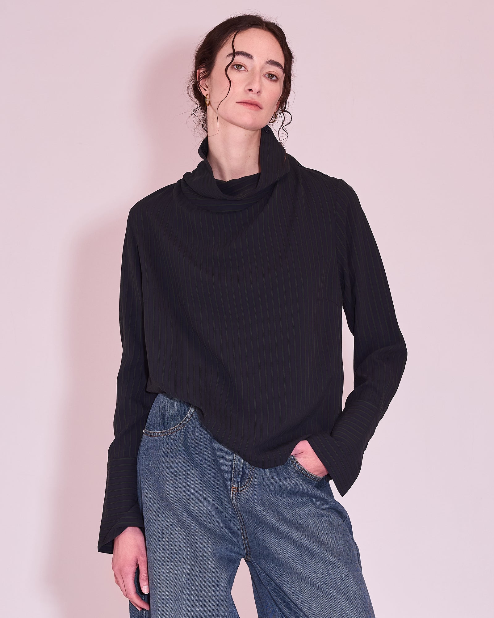Haya blouse in dark blue / green