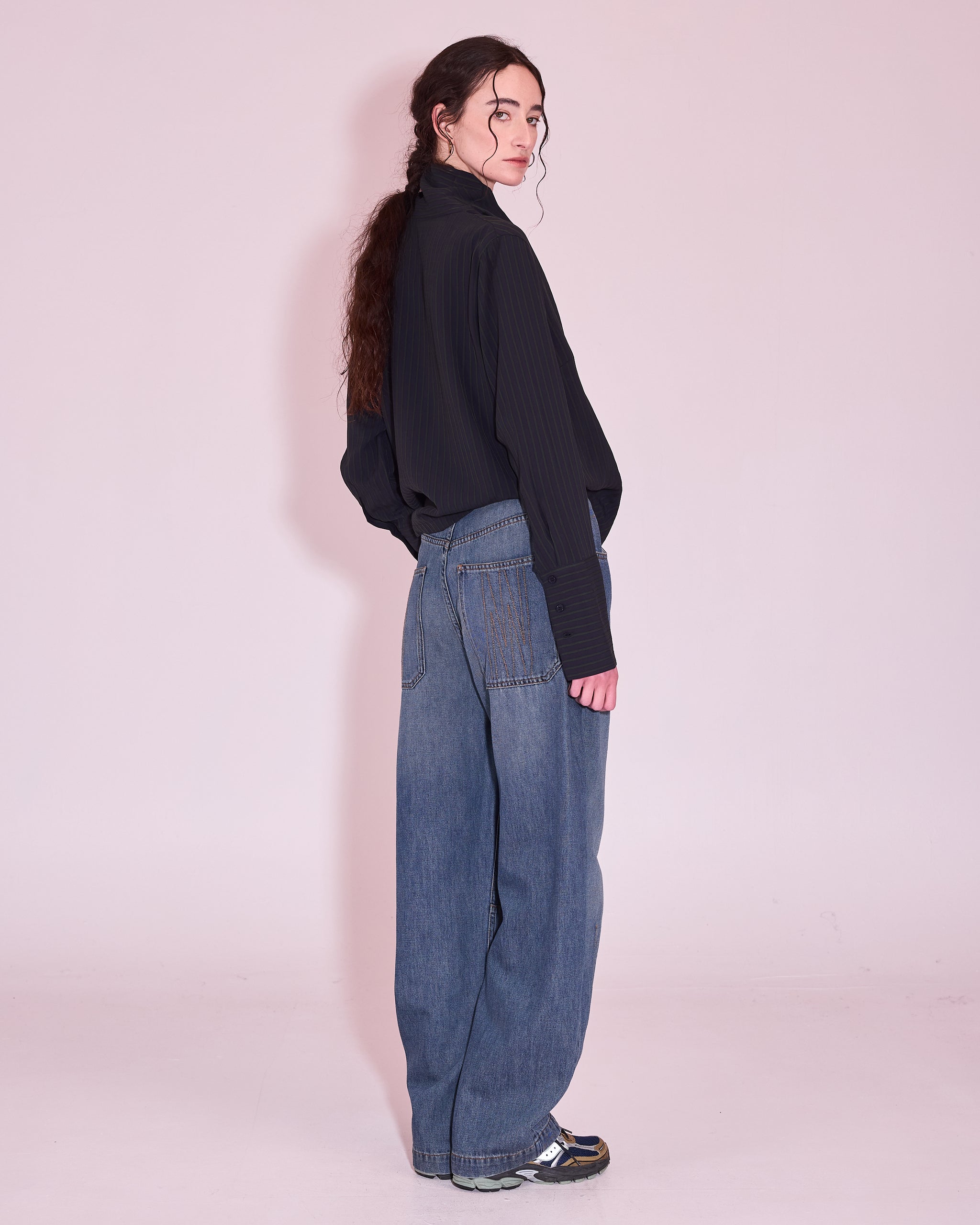 Haya blouse in dark blue / green