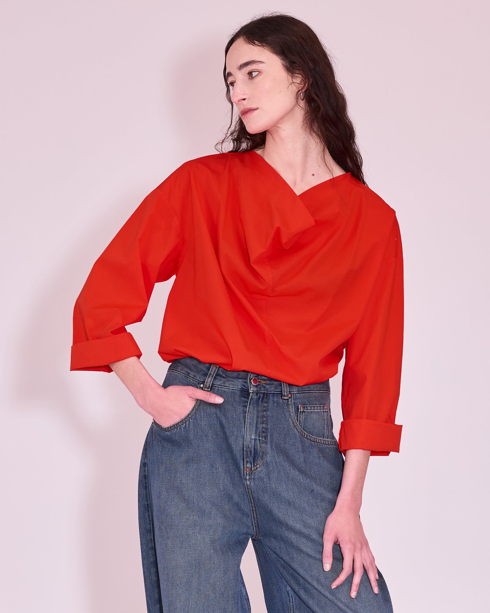 Jeree blouse in mandarin red