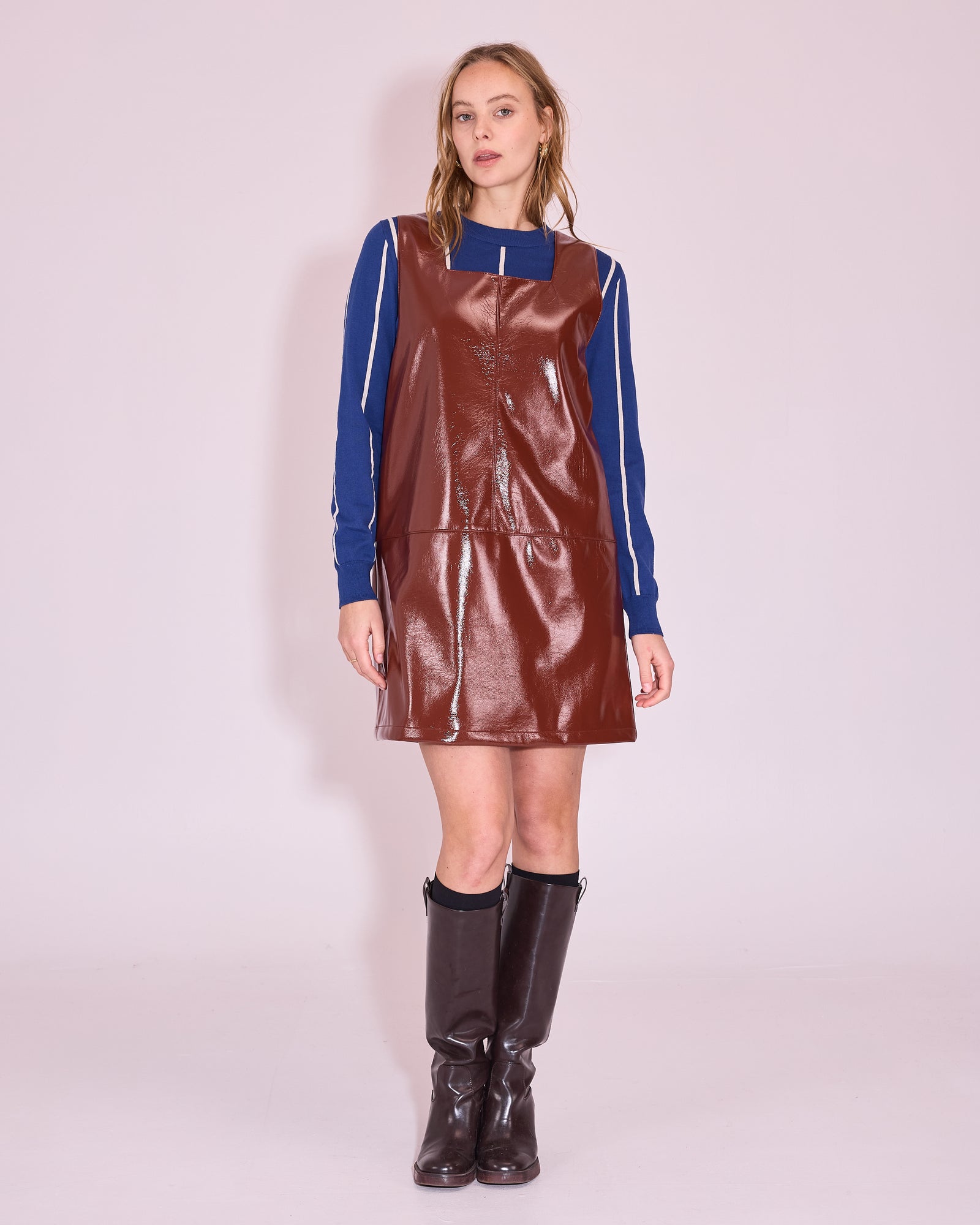 Jolene dress in maroon faux leather