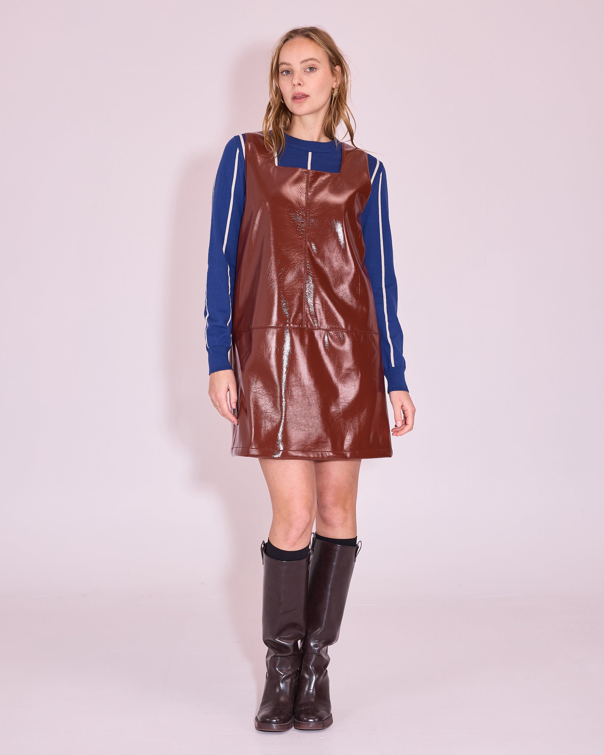 Jolene jurk in maroon faux leather