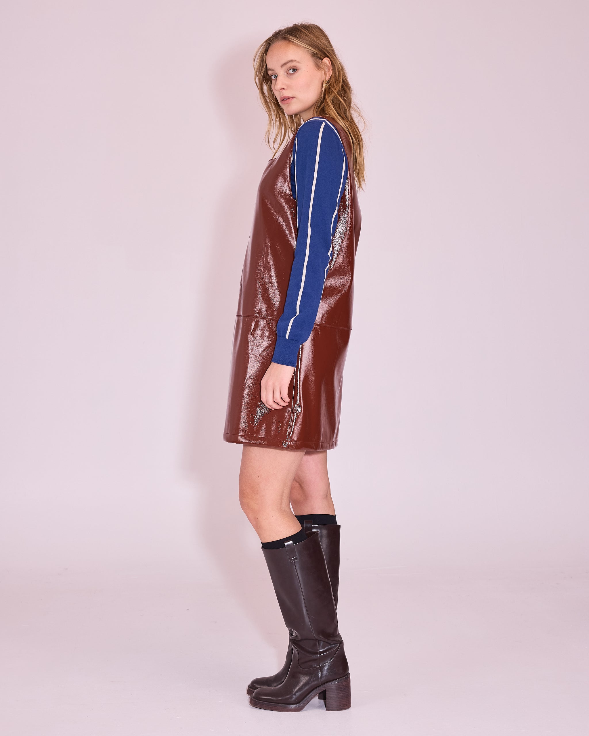 Jolene jurk in maroon faux leather